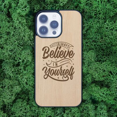 Funda de madera para iPhone – Cree en ti mismo