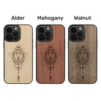 Coque iPhone en Bois – Loup Ethnique 3