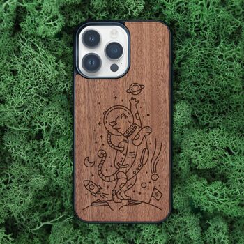 Coque iPhone en bois – Chat de l'Espace 2