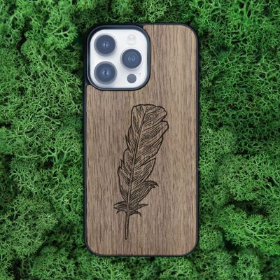 Coque iPhone en bois – Plume