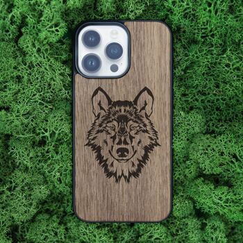 Coque iPhone en bois – Loup 1