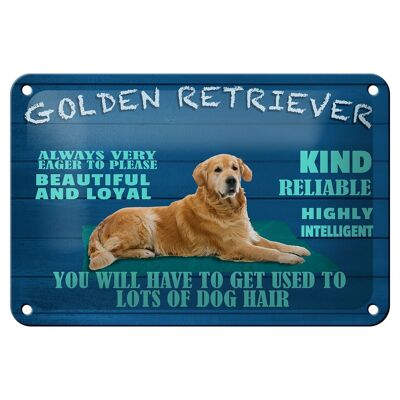 Cartel de chapa con texto "Perro Golden Retriever, 18x12 cm, decoración muy ansiosa"