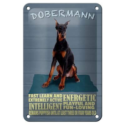 Letrero de chapa que dice 12x18cm perro Doberman aprendizaje rápido y decoración