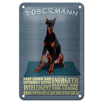 Blechschild Spruch 12x18cm Dobermann Hund fast learn and Dekoration