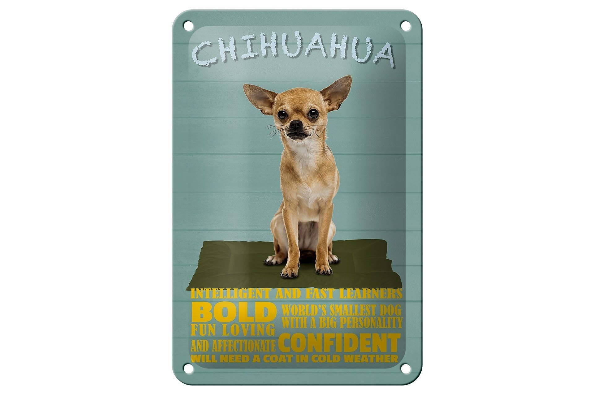 Targa in metallo con scritta "Chihuahua dog" 12x18 cm, decorazione audace e sicura