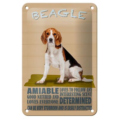 Letrero de chapa que dice "Al perro Beagle le encanta seguir cualquier decoración" 12x18cm