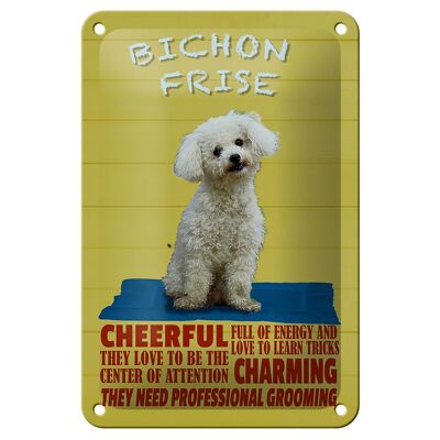 Cartel de chapa con texto "Perro Bichon Frise" 12x18 cm decoración alegre