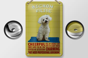 Plaque en tôle disant 12x18cm chien Bichon Frise décoration joyeuse 2