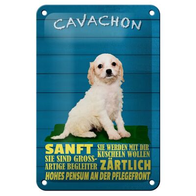 Plaque en tôle disant 12x18cm Chien Cavachon décoration tendrement tendre