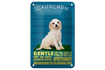 Plaque en tôle disant 12x18cm Chien Cavachon décoration douce et affectueuse 1