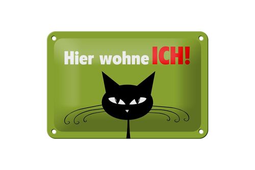 Blechschild Spruch 18x12cm Katze hier wohne ich Dekoration