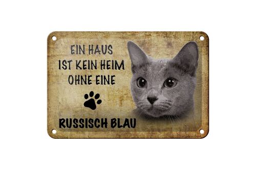 Blechschild Spruch 18x12cm russisch blau Katze Dekoration