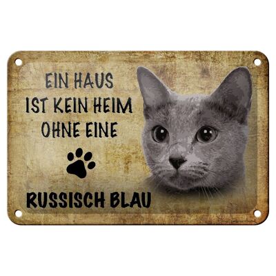 Blechschild Spruch 18x12cm russisch blau Katze Dekoration