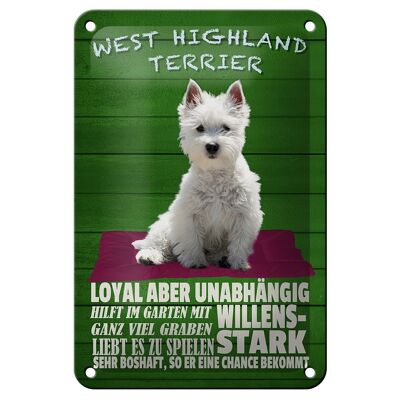 Cartel de chapa con texto en inglés "West Highland Terrier dog", 12x18cm, decoración fuerte