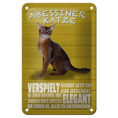 Cartel de chapa con texto "Gato abisinio" 12x18 cm, decoración juguetona