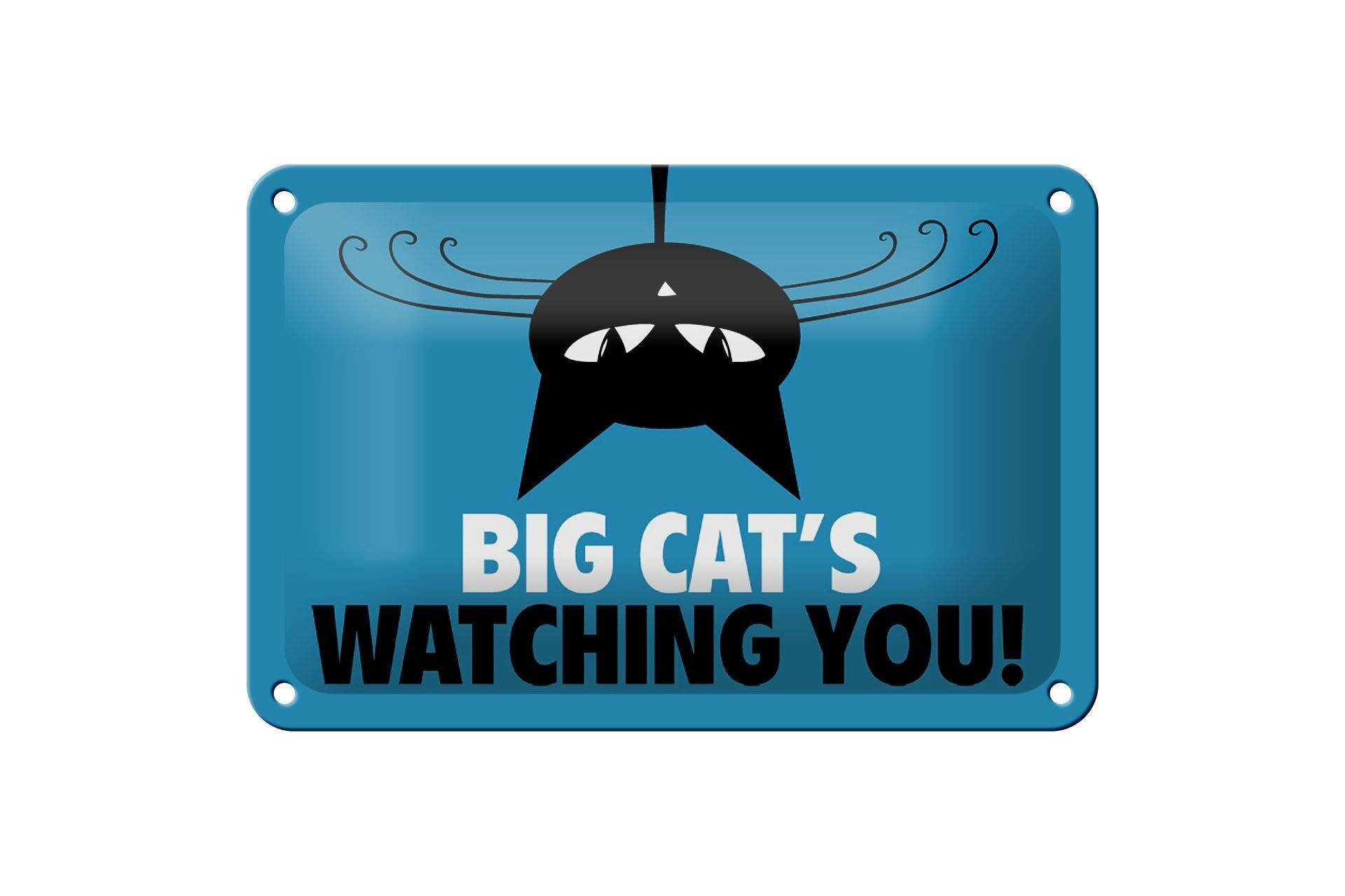 Targa in metallo con scritta "Grande gatto ti guarda" 18x12 cm decorazione gatto