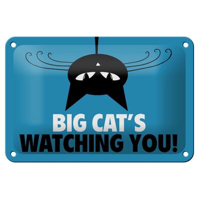 Cartel de chapa que dice 18x12cm El gran gato te está mirando decoración de gato