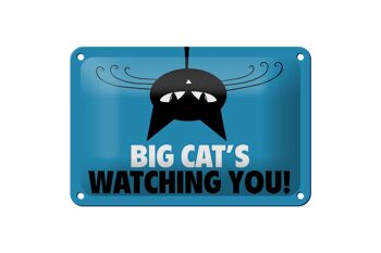 Panneau en étain disant 18x12cm, décoration de chat Big cat's watch you 1