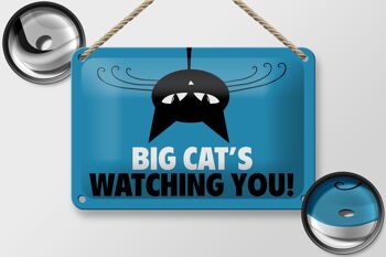 Panneau en étain disant 18x12cm, décoration de chat Big cat's watch you 2