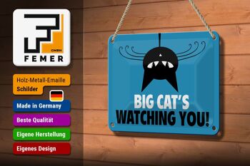 Panneau en étain disant 18x12cm, décoration de chat Big cat's watch you 3