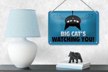 Panneau en étain disant 18x12cm, décoration de chat Big cat's watch you 4