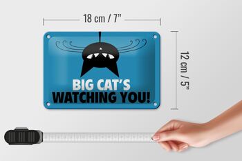 Panneau en étain disant 18x12cm, décoration de chat Big cat's watch you 5