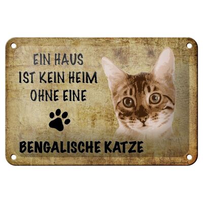 Plaque en étain indiquant une décoration de chat du Bengale 18x12cm