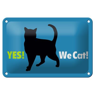 Cartel de chapa 18x12cm Yes We cat cat decoración azul