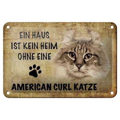 Cartel de chapa con decoración de gato rizo americano de 18x12 cm.