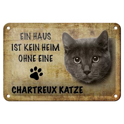 Cartel de chapa con decoración de gato Chartreux de 18x12 cm.