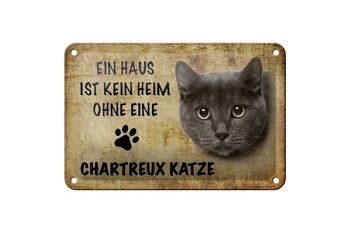 Plaque en tôle disant 18x12cm décoration chat Chartreux 1