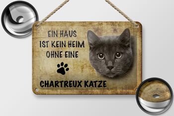 Plaque en tôle disant 18x12cm décoration chat Chartreux 2