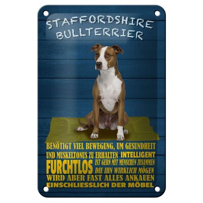 Cartel de chapa con texto "Perro Staffordshire Bull Terrier" 12x18 cm