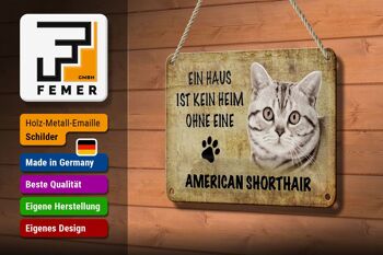 Panneau en étain indiquant une décoration de chat American Shorthair, 18x12cm 3
