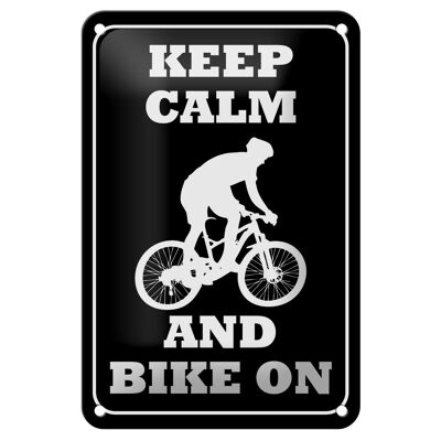 Cartel de chapa con texto "Keep Calm and Bike" 12x18cm en decoración