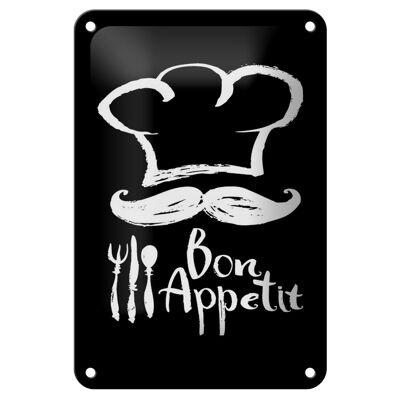 Cartel de chapa comida 12x18cm Bon Appetit Restaurant b/n decoración