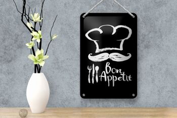 Panneau en étain alimentaire 12x18cm, décoration de Restaurant Bon Appetit n/b 4