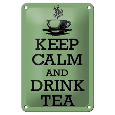 Targa in metallo con scritta "Mantieni la calma e bevi il tè" 12x18 cm