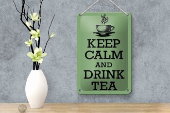Panneau en étain disant 12x18cm, décoration Keep Calm and Drink Tea 4