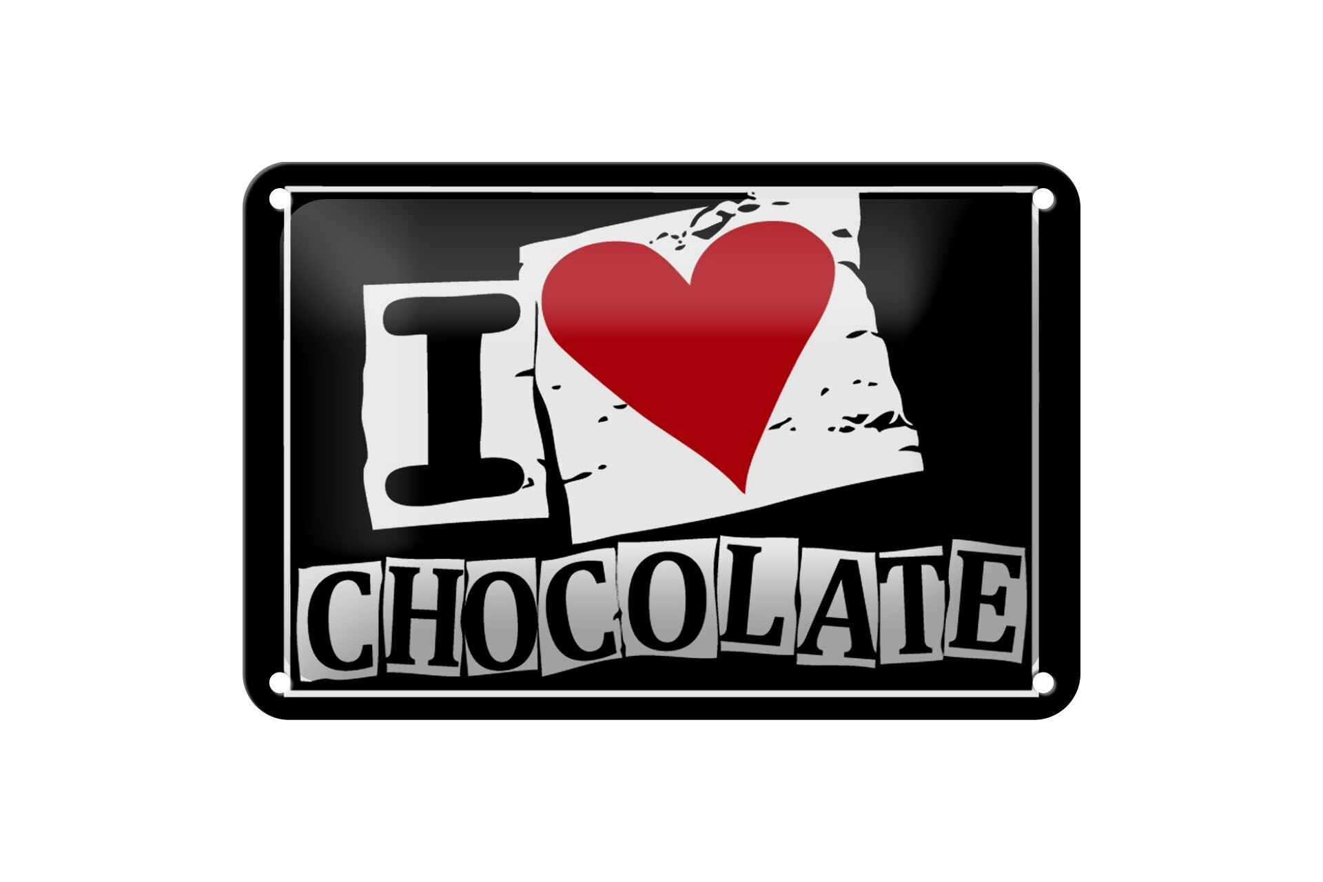 Targa in metallo con scritta I Love Chocolate (cuore) 18x12 cm