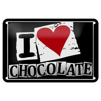 Cartel de chapa con texto "I Love Chocolate (corazón)" 18x12 cm