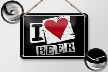 Signe en étain alcool 18x12cm, décoration I Love Beer (coeur) 2