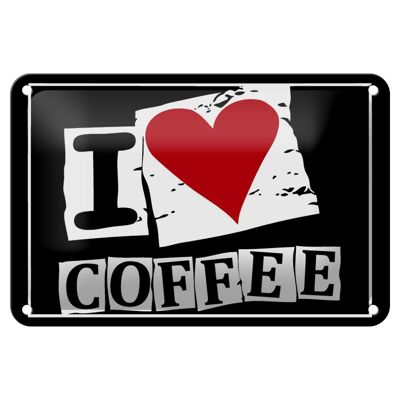 Cartel de chapa café 18x12cm Me encanta el café (corazón) decoración