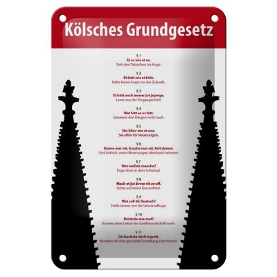 Blechschild Spruch 12x18cm Kölsches Grundgesetz Dekoration