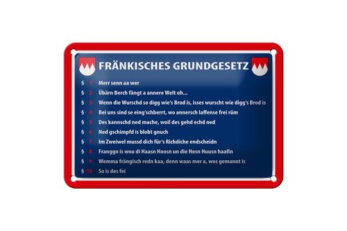 Blechschild Spruch 18x12cm Fränkisches Grundgesetz Dekoration