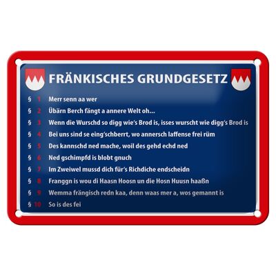 Cartel de chapa con texto "Decoración de la Ley Básica de Franconia", 18x12 cm