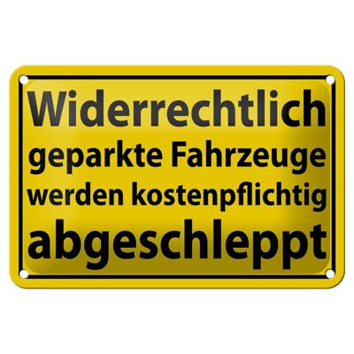 Cartel de chapa con aviso de 18x12cm, señal de vehículos estacionados ilegalmente