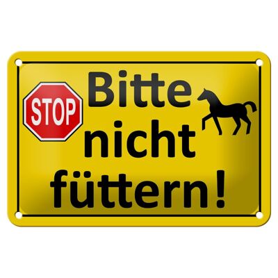 Cartel de chapa con nota, 18x12cm, señal de Stop Please not feed (caballo)