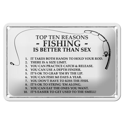 Cartel de chapa Pesca 18x12cm Las 10 razones principales La pesca es mejor decoración