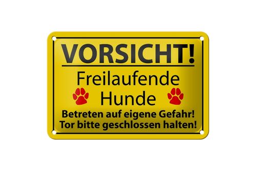 Blechschild Hinweis 18x12cm Vorsicht Freilaufende Hundeschild